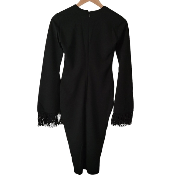 Nookie Iris Black Fringe Long Sleeve Midi Dress NWT Small - Picture 5 of 11